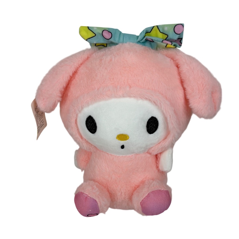 Sanrio My Melody Pink Fuzzy Plush Toy Blue Bow Sun Moon 8.5" Tag